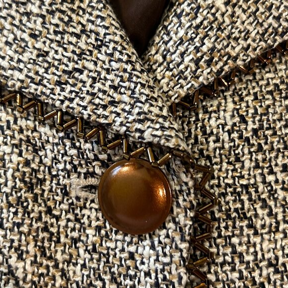 Banu Paris SZ 8 Brown Tweed Metal Trim Wool Blazer Academia Preppy Old $ Capsule - Picture 6 of 9